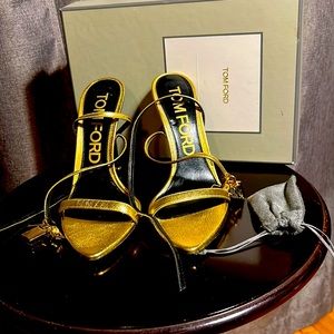 Tom Ford Padlock Metallic Gold Leather Sandal